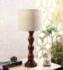 Off White Cotton Shade Table Lamp with Wood Base