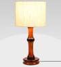 Off White Cotton Shade Table Lamp with Wood Base