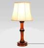 Off White Cotton Shade Table Lamp with Wood Base