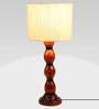 Off White Cotton Shade Table Lamp with Wood Base