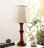 Off White Cotton Shade Table Lamp with Wood Base