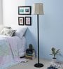 White Fabric Shade Floor Lamp With Black Base