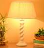 White Fabric Shade Table Lamp with White Base