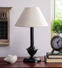 White Fabric Shade Table Lamp with Black Base
