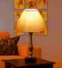 Off White Cotton Table Lamp With  Metal & Wood  Base 10X15 Inches-
