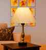 Off White Cotton Table Lamp With  Metal & Wood  Base 10X15 Inches-