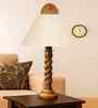 Off White Cotton Table Lamp With  Wood  Base 10X19 Inches-