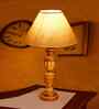 Off White Cotton Table Lamp With  Wood  Base 10X19 Inches-