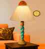 Off White Cotton Table Lamp With  Wood  Base 10X19 Inches-