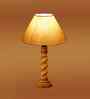 Off White Cotton Table Lamp With  Wood  Base 10X19 Inches-