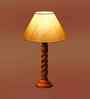 Off White Cotton Table Lamp With  Wood  Base 10X19 Inches-