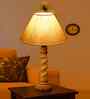 Off White Cotton Table Lamp With  Wood  Base 10X19 Inches-