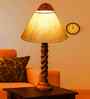 Off White Cotton Table Lamp With  Wood  Base 10X19 Inches-