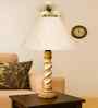 Off White Cotton Table Lamp With  Wood  Base 10X19 Inches-