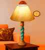 Off White Cotton Table Lamp With  Wood  Base 10X19 Inches-