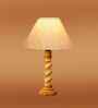 Off White Cotton Table Lamp With  Wood  Base 10X19 Inches-
