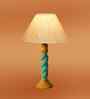 Off White Cotton Table Lamp With  Wood  Base 10X19 Inches-