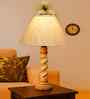 Off White Cotton Table Lamp With  Wood  Base 10X19 Inches-