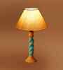 Off White Cotton Table Lamp With  Wood  Base 10X19 Inches-