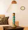 Off White Cotton Table Lamp With  Wood  Base 10X19 Inches-