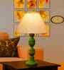 Off White Cotton Table Lamp With  Wood  Base 10X19 Inches