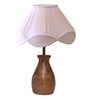 Off White Cotton Table Lamp With Wood Base