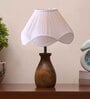 Off White Cotton Table Lamp With Wood Base