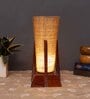 Off White Cotton Table Lamp With Wood Base