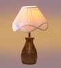 Off White Cotton Table Lamp With Wood Base