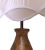 Off White Cotton Table Lamp With Wood Base