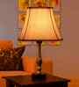 Off-White Cotton Vintage  Lamp With Metal & Wood Base 12X8X18