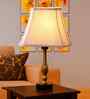 Off-White Cotton Vintage  Lamp With Metal & Wood Base 12X8X18