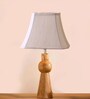 Off-white cotton Vintage  lamp with wood base (12x8x20.75)