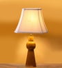 Off-white cotton Vintage  lamp with wood base (12x8x20.75)