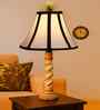 Off-White Cotton Vintage  Lamp With Wood Base 12X19.75