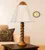 Off-White Cotton Vintage  Lamp With Wood Base 12X19.75
