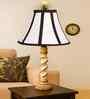 Off-White Cotton Vintage  Lamp With Wood Base 12X19.75