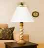 Off-White Cotton Vintage  Lamp With Wood Base 12X19.75