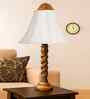 Off-White Cotton Vintage  Lamp With Wood Base 12X19.75