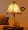 Off-White Cotton Vintage  Lamp With Wood Base 12X19.75