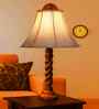 Off-White Cotton Vintage  Lamp With Wood Base 12X19.75