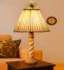 Off-White Cotton Vintage  Lamp With Wood Base 12X19.75