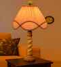 Off-White Cotton Vintage  Lamp With Wood Base 12X20.75