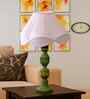 Off-White Cotton Vintage  Lamp With Wood Base 12X20.75