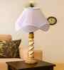 Off-White Cotton Vintage  Lamp With Wood Base 12X20.75