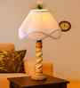 Off-White Cotton Vintage  Lamp With Wood Base 12X20.75