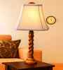 Off-White Cotton Vintage  Lamp With Wood Base 12X8X21