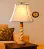 Off-White Cotton Vintage  Lamp With Wood Base 12X8X21