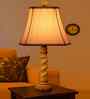 Off-White Cotton Vintage  Lamp With Wood Base 12X8X21