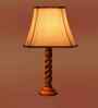 Off-White Cotton Vintage  Lamp With Wood Base 12X8X21